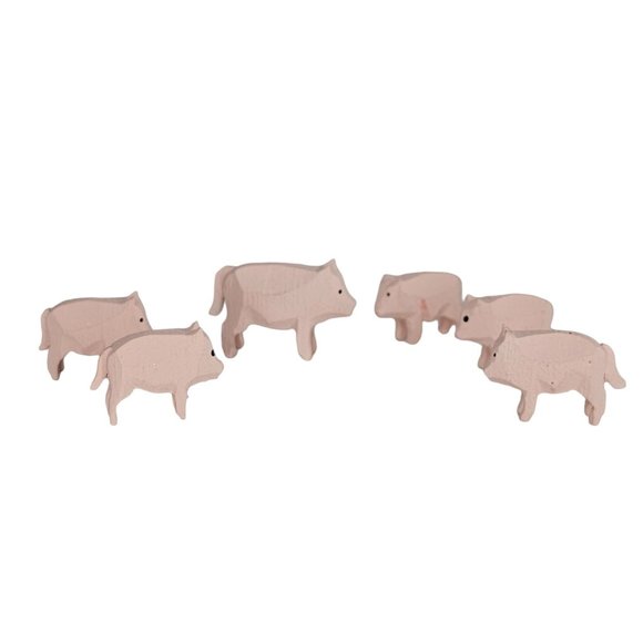 Vintage Erzgebirge Wood Carved Pig Family Miniature Figurine Set